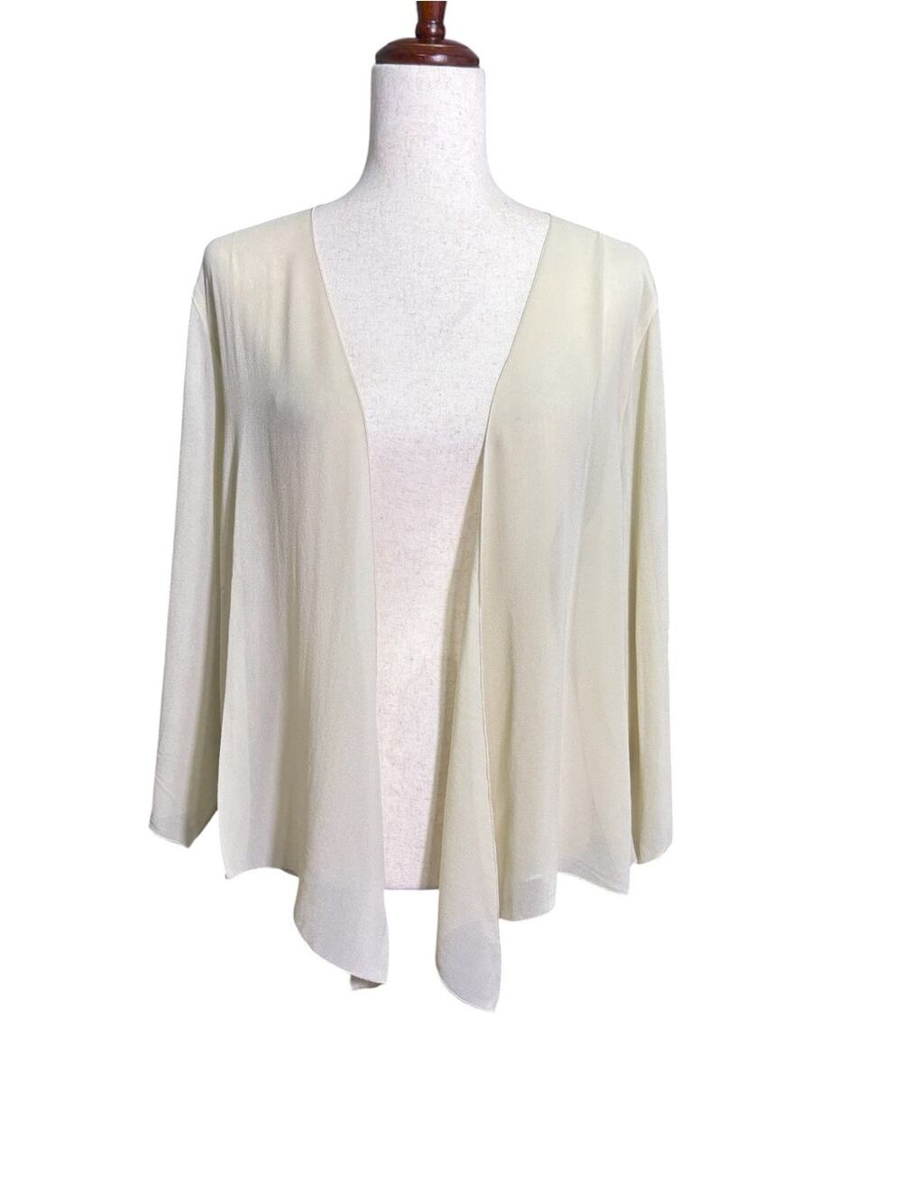 Soft Surroundings Silk Open Front Cardigan Cream Lightweight Drape Jacket XL 929